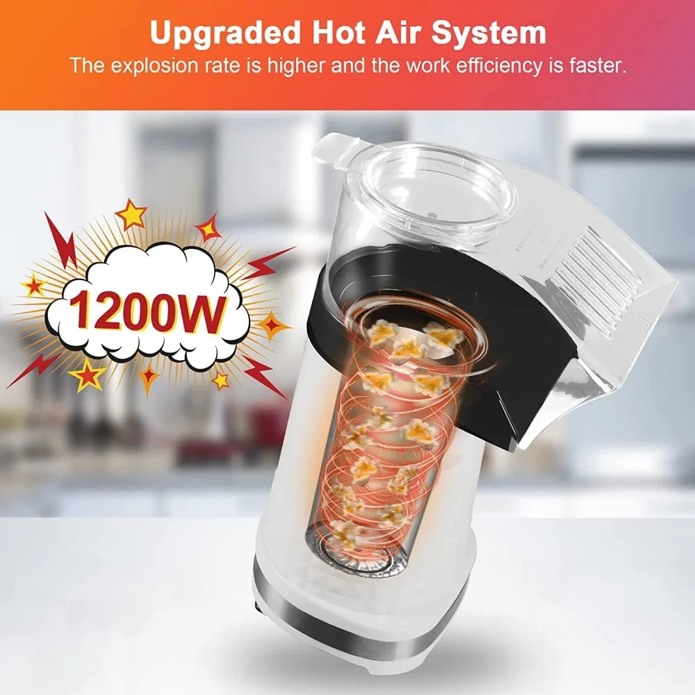 Popcorn Machine, 1200W Air Popper Popcorn Maker with ETL Certified, BPA Free, No Oil, Diy Flavors, 90% Super High Popping Rate