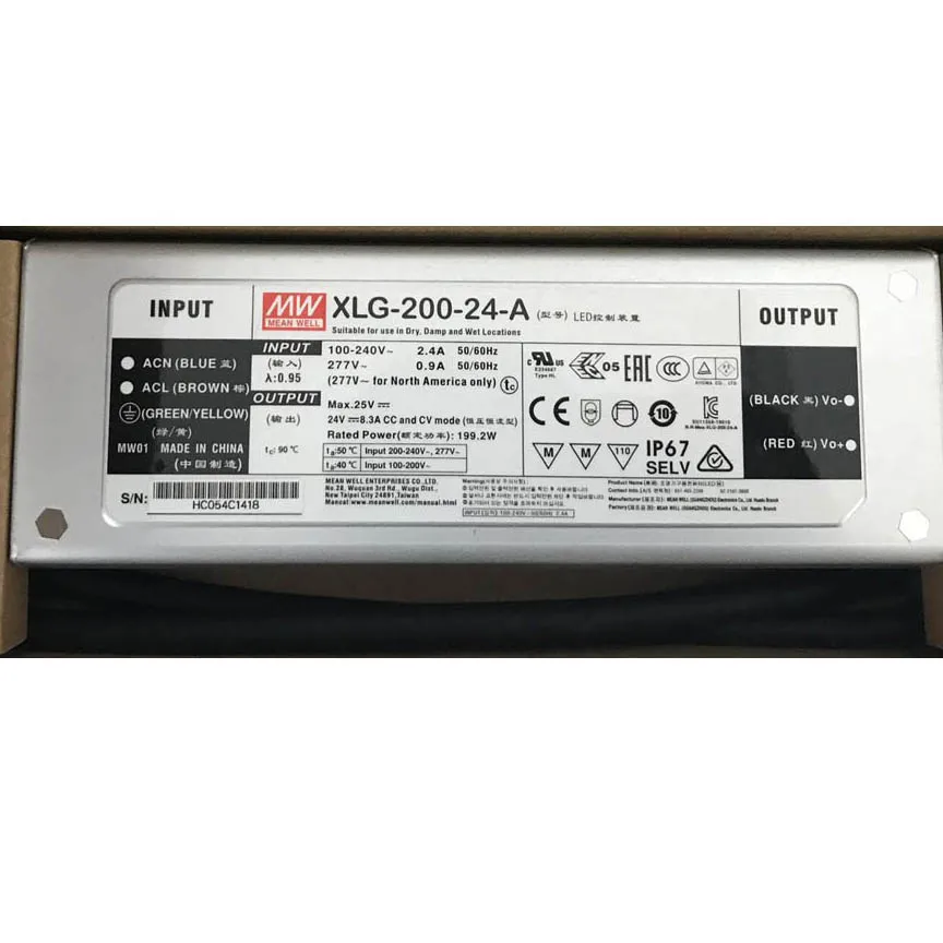 

XLG-200-12-A 200W LED Driver Wide Input Range 110V/110Vac/220V/230V 12Voltagedc Class2 Warranty 16A Output