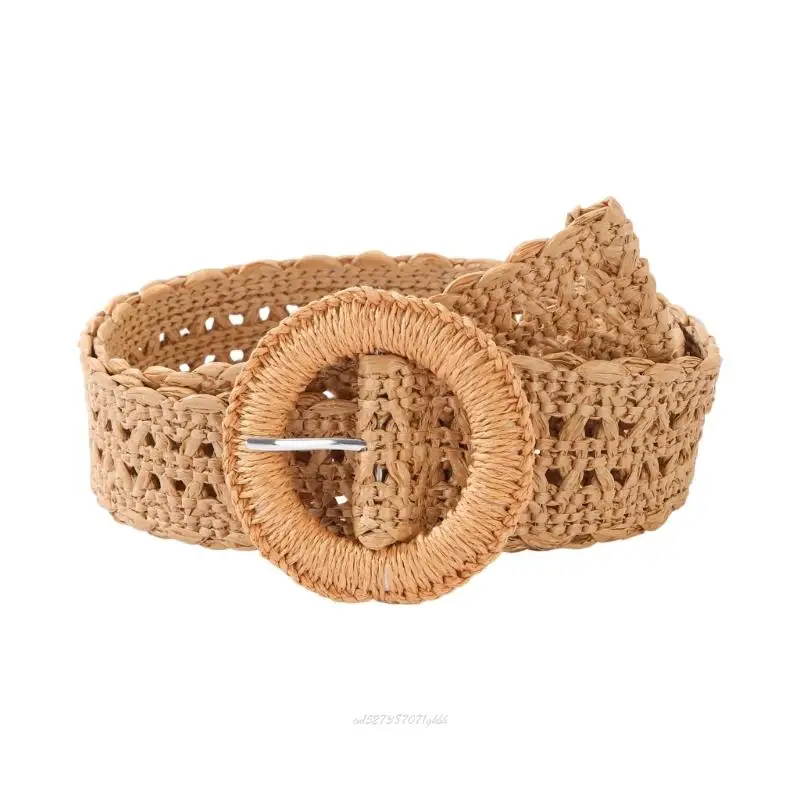 X5XA Wide Braided Waist Belt with Loop Clasp for Blouses and High-Rise Looks