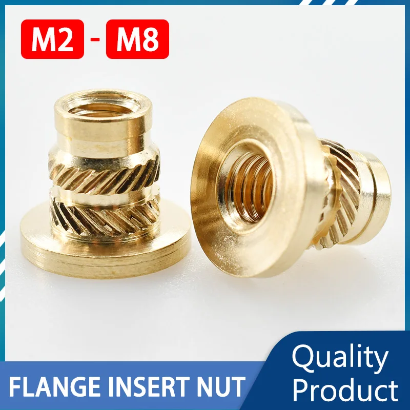 Sisipan mur berulir tembaga M2 m2,5 M3 M4 M5 M6 M8 Notebook 3D cetak Flange t-nuts benang Knurled mur panas meleleh pemanas