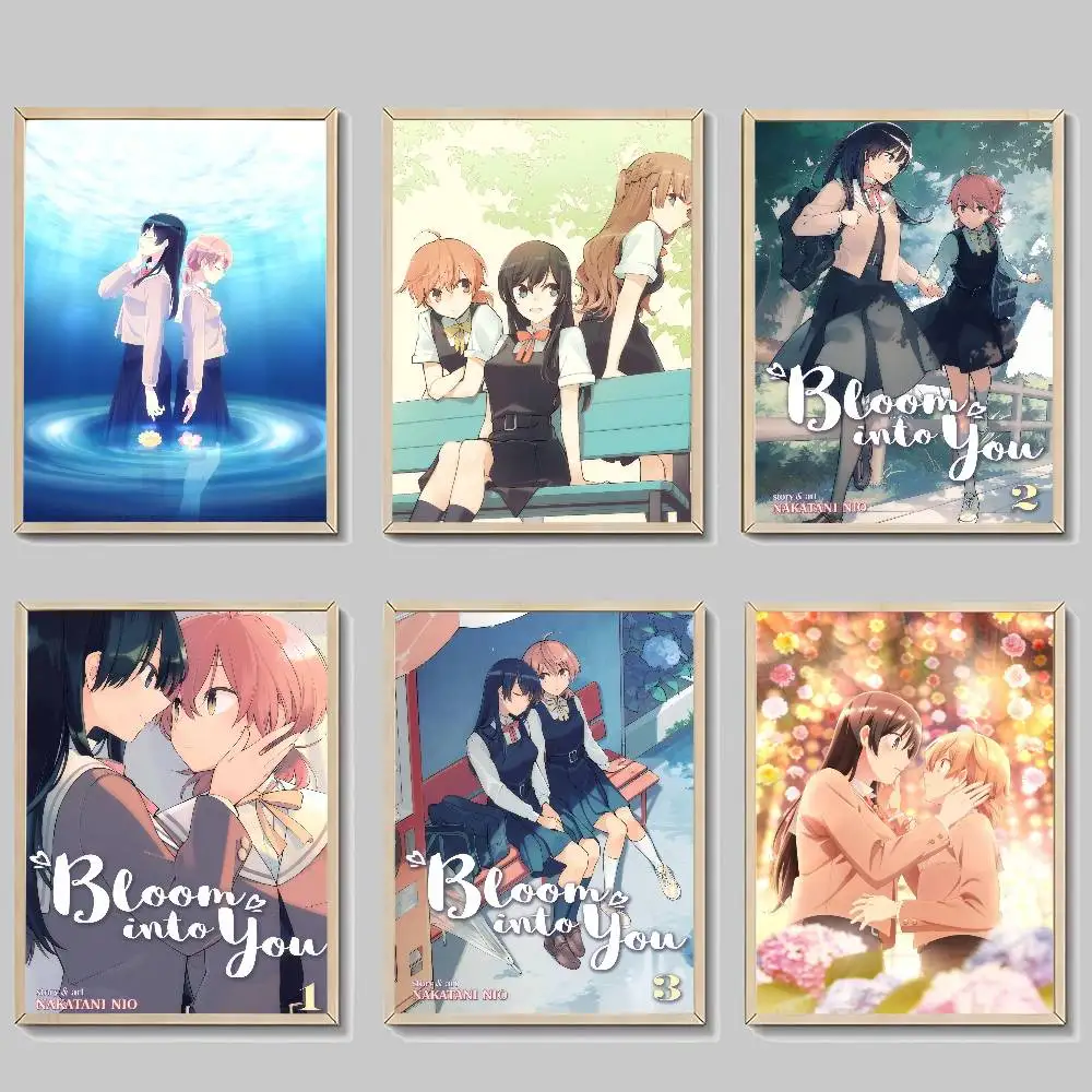 

Аниме-постеры «Bloom Into You» из жести, винтажные, самоклеящиеся, ретро-наклейки из крафт-бумаги, для самостоятельного декора комнаты, бара, кафе, в стиле каваи