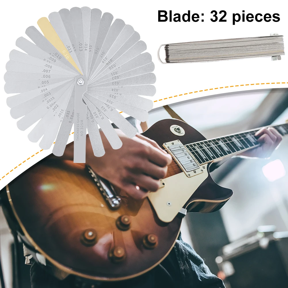 32 Blades Metric Gap Filler 0.0015-0.035inch/0.04-0.88 Mm Gap Measure Tool Stainless Steel for Guitar Spark Plug Piston Measure