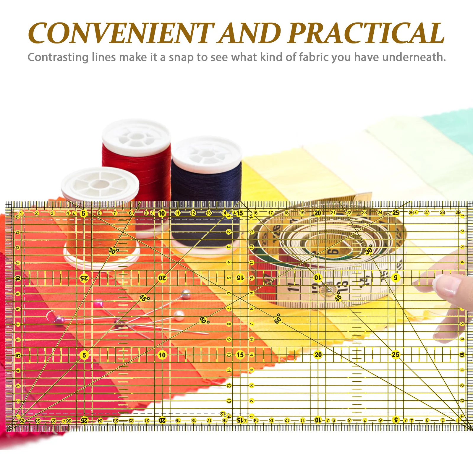 

DIY Quilting Ruler 15x30cm Double Colored Grid Lines Non Slip Quilter's Ruler Patchwork Acrylic Unique Numbering Angle System
