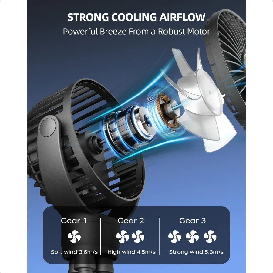 Portable Stroller Mini Fan Small Rechargeable Personal Fan Baby Travel entials for Wagon Car Seat Treadmill Battery Powered Bik