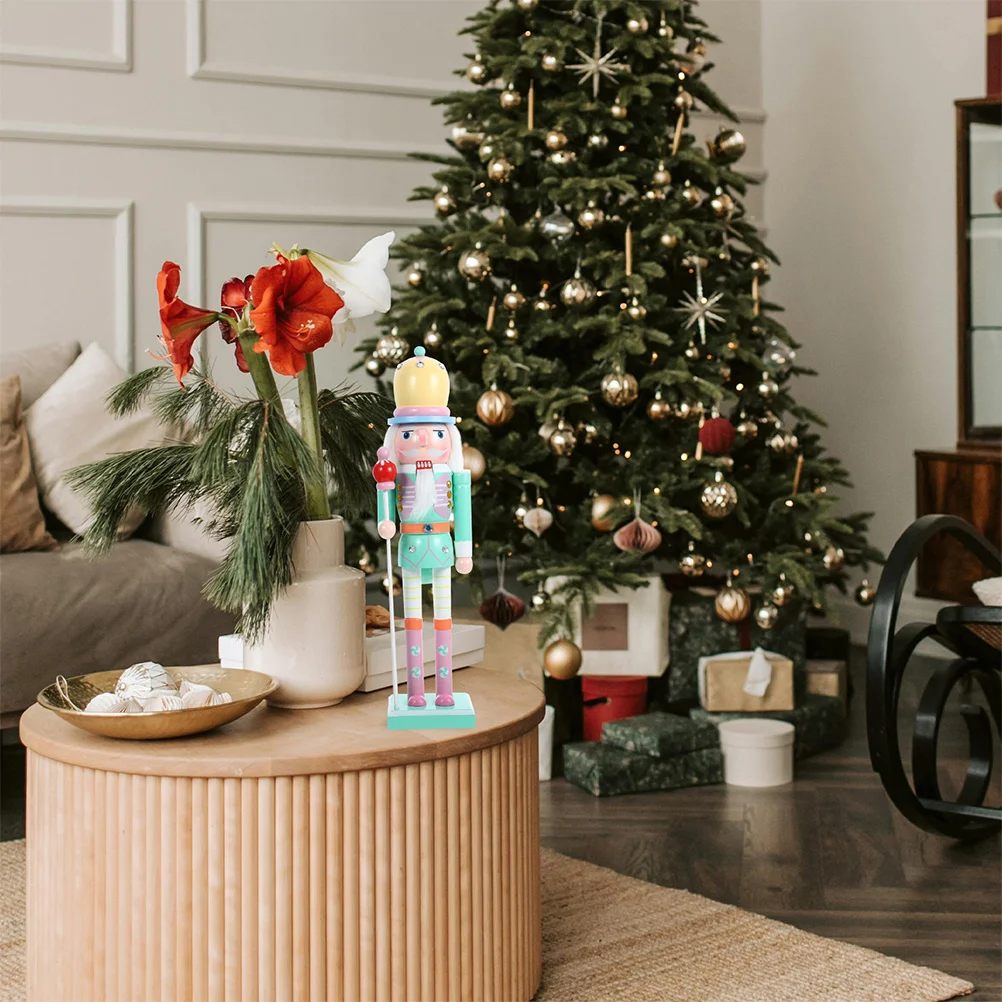 

Christmas Nutcracker Ornament Sky Wooden Table Decor Xmas Holiday Craft Figurine Peppermint Candy Soldier