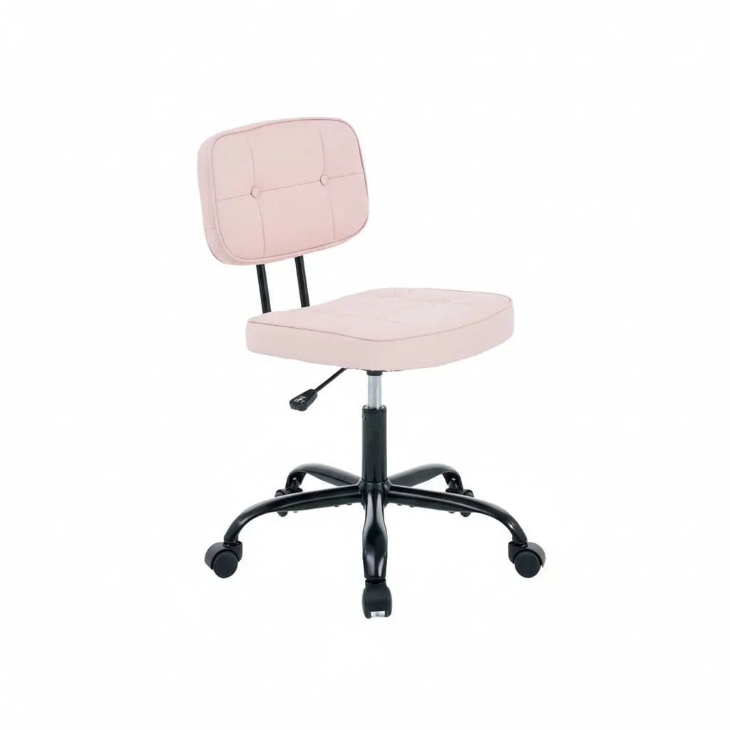

Ergonomic Armless PU Leather Computer Rolling Task Chair | Comfy Lumbar Support, Height Adjustable, Vanity, Bedroom, Memory Foam