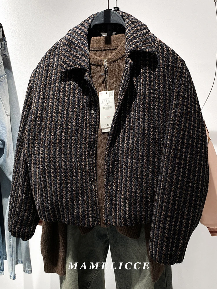 MAMELICCE Original design Velvet Plaid Texture jacket Short Cotton clothes Men's winter Lightweight padded jackets