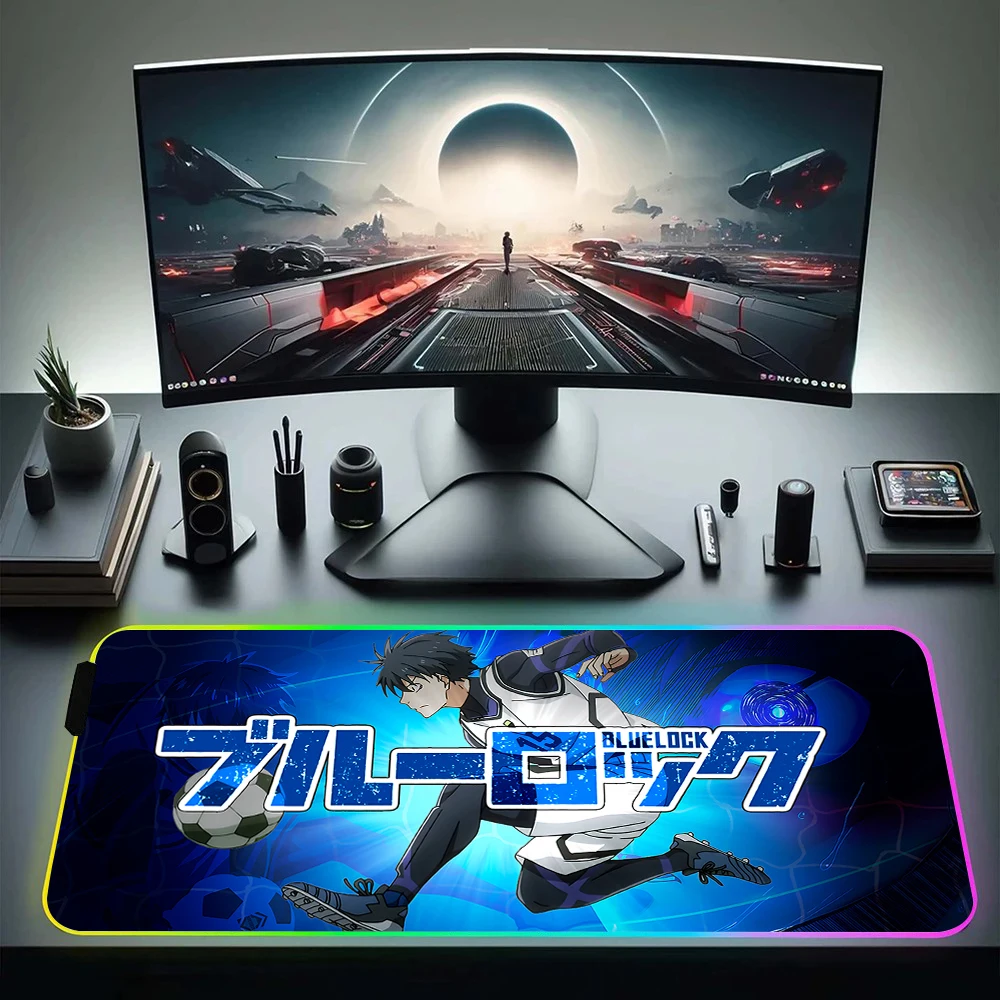 blue lock RGB Pc Gamer Keyboard Mouse Pad Mousepad LED Glowing Mouse Mats Rubber Gaming Computer Mausepad