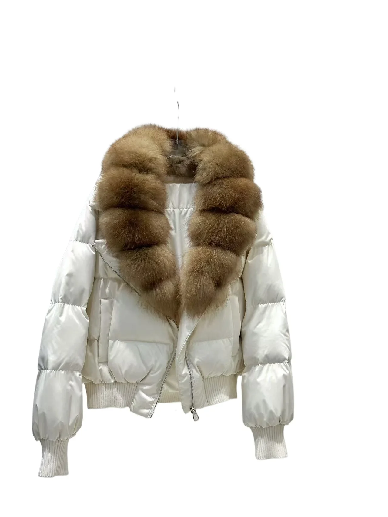 OFTBUY Winter Removable Real Fox Fur Collar Luxury Women Duck Down Jacket Glossy Short Puffer Coat Zipper Warm Fashion Outerwear