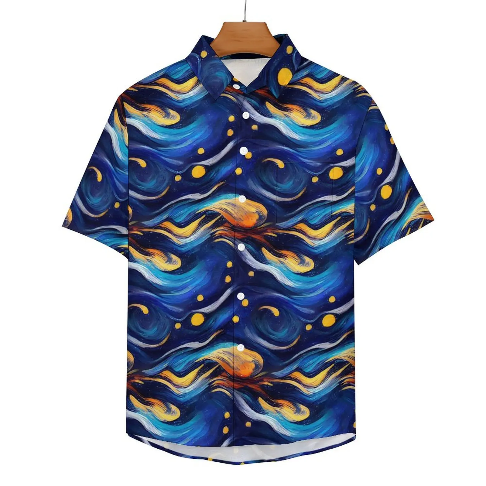 

Blue Starry Night Casual Shirts Abstract Painted Vacation Shirt Hawaiian Aesthetic Blouses Male Custom Plus Size