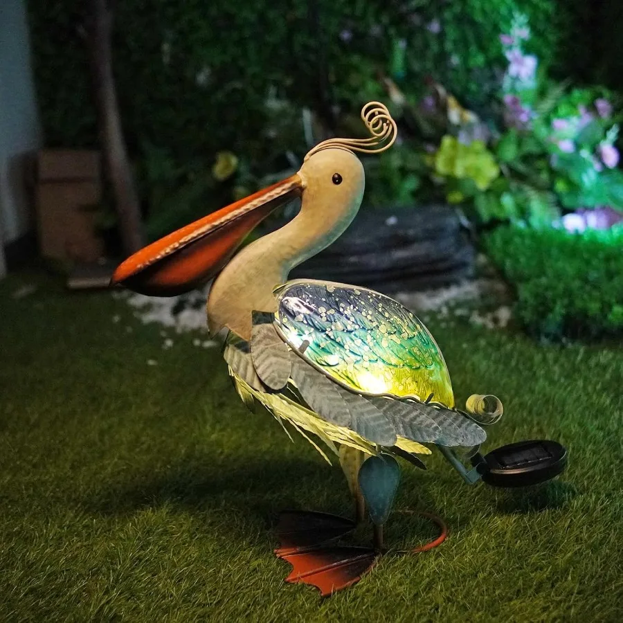 

Solar Metal Pelican Statues Garden Sculpture and Statues 17 Inch Glass Outdoor Pelican Yard Art Coastal Ocean Bird Decor Lawn O