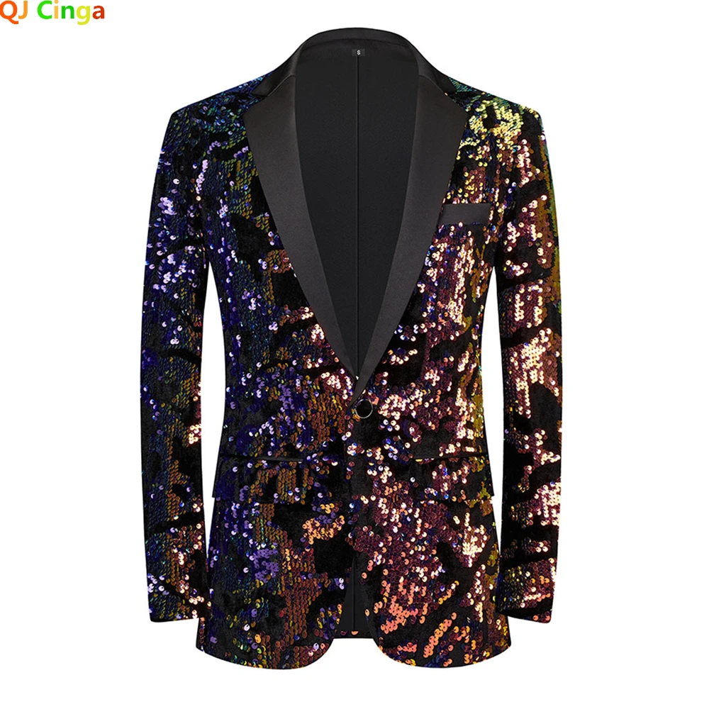 Glitter Sequins Blazer Jacket Men's, Wedding Party Dress Coat, Golden Red Blazers, TV Interview / Performance Costume XS-XXXL