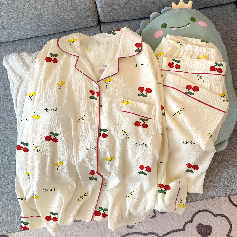 Nuevo conjunto de pijama de primavera y otoño, pantalones suaves de manga larga para mujer, conjunto de muebles de dos piezas Love Lovely Sweet Home Wear