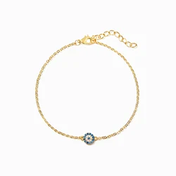 AAA Cubic Zirconia Crystal Blue Nazar Round Turkish Evil Eye Charm Bracelet Women Gold-plated Link Chain Simple Trendy Jewelry