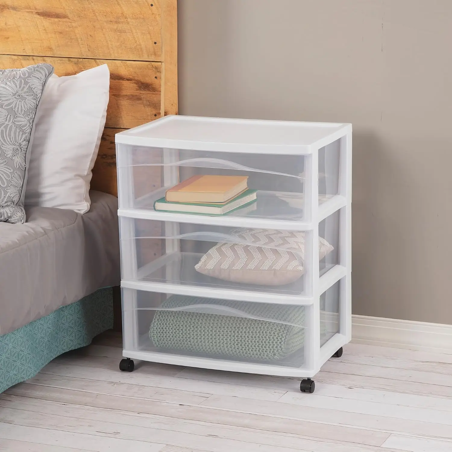 3-Drawer Cart with Wheels for Bedroom and Dresser, 2-Pack