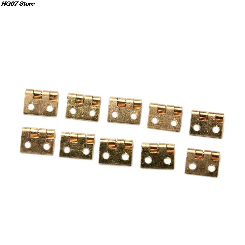 [New] 10Pcs Brass Plated Mini Hinge Small Decorative Jewelry Wooden Box Cabinet Door Hinges With Nails Dollhouse Furniture Acc