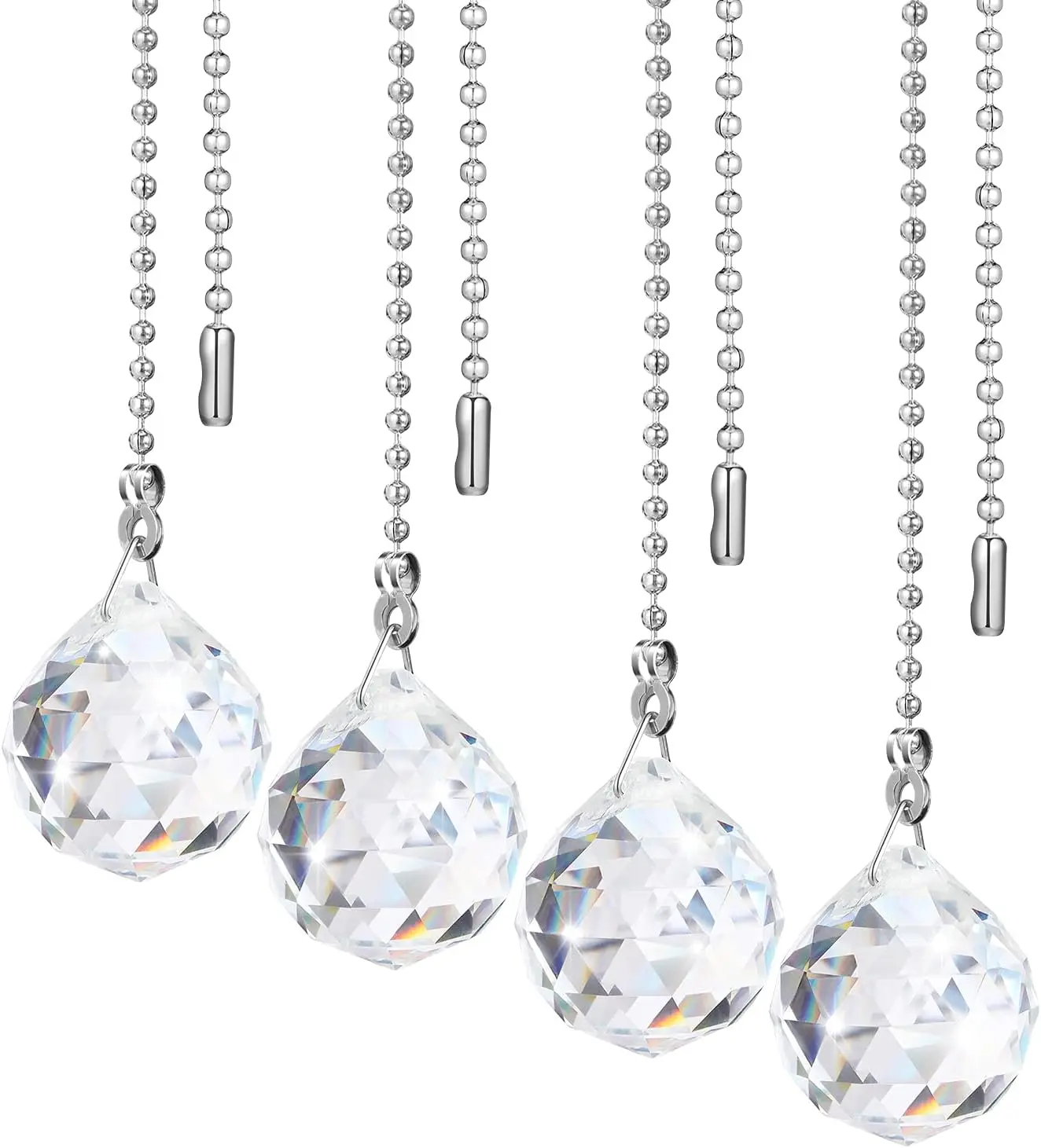 4 Pieces Ceiling Fan Pull Chain Clear Crystal Ceiling Fan Light Chain Extension Crystal Pull Chain Fan Connector Chain Ornaments