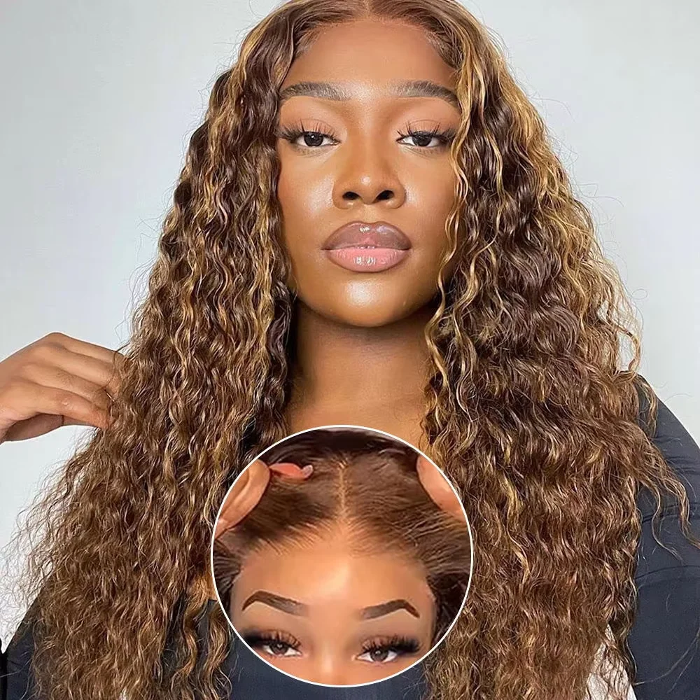 

Deep Wave 200 Density Highlight Ombre Colored Curly Human Wig 13x4 Glueless Human Hair Wig For Women On Sale Brazilian Wig