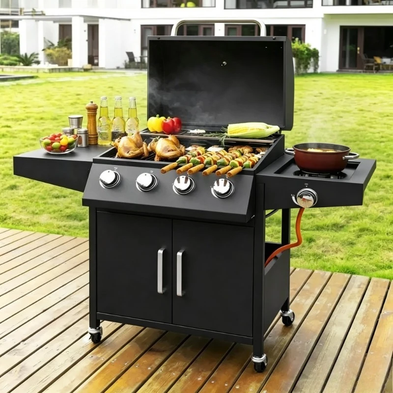 Outdoor Gas BBQ Grill Propane Barbecue Grill Household Patio Villa American Smoker Roaster Grill For Backyard Barbecue Cooking