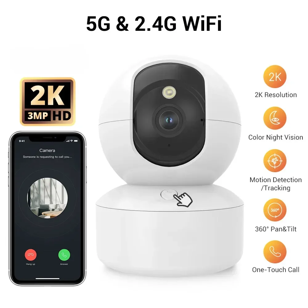 Pet Dog Camera with Phone App, 5G/2.4GHz WiFi Indoor Security Baby Camera, 360° Pan & Tilt, 2-Way Audio, Night Vision