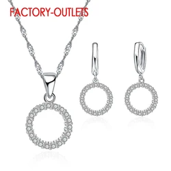 Genuine 925 Sterling Silver Bridal Jewelry Sets Beads Cubic Zirconia Necklaces Hoop Earrings Women Girls Engagement Anniversary