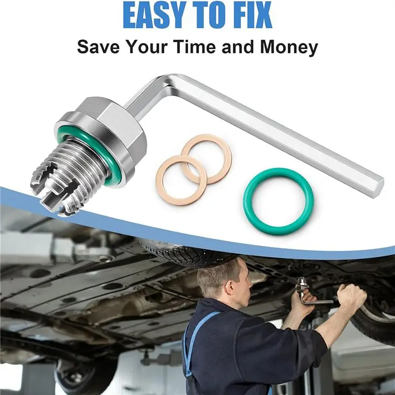 3Pcs M14.1-1.5 X 15Mm Oversize Piggyback Oil Drain Plug, Stainless Steel Self Tapping Oil Pan Thread Repair Kit