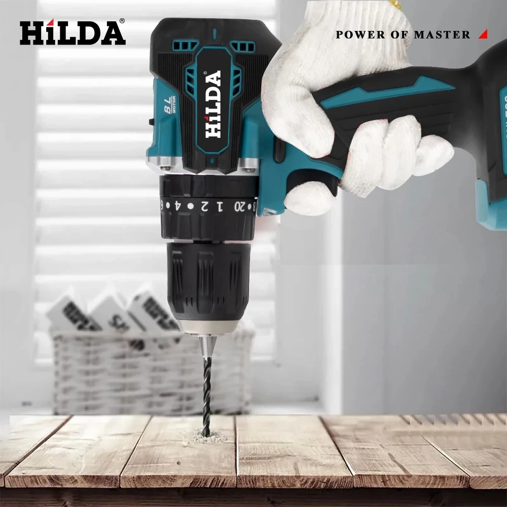 HILDA 21V Multi Functional Lithium Electric Impact Drill Cordless Electric Screwdriver Power Tools 20+1 Torque Without Battery