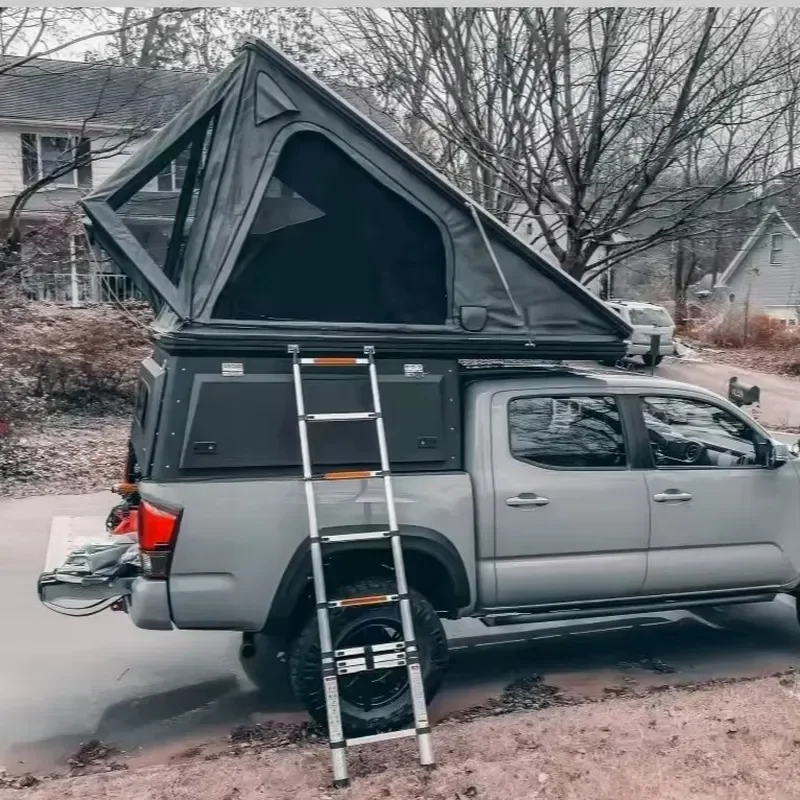 Lightweight Mid-Size Truck Camper Pick-Up Canopy Wedge Camper with Bed Cap Tent for Camping Travel Trailers
