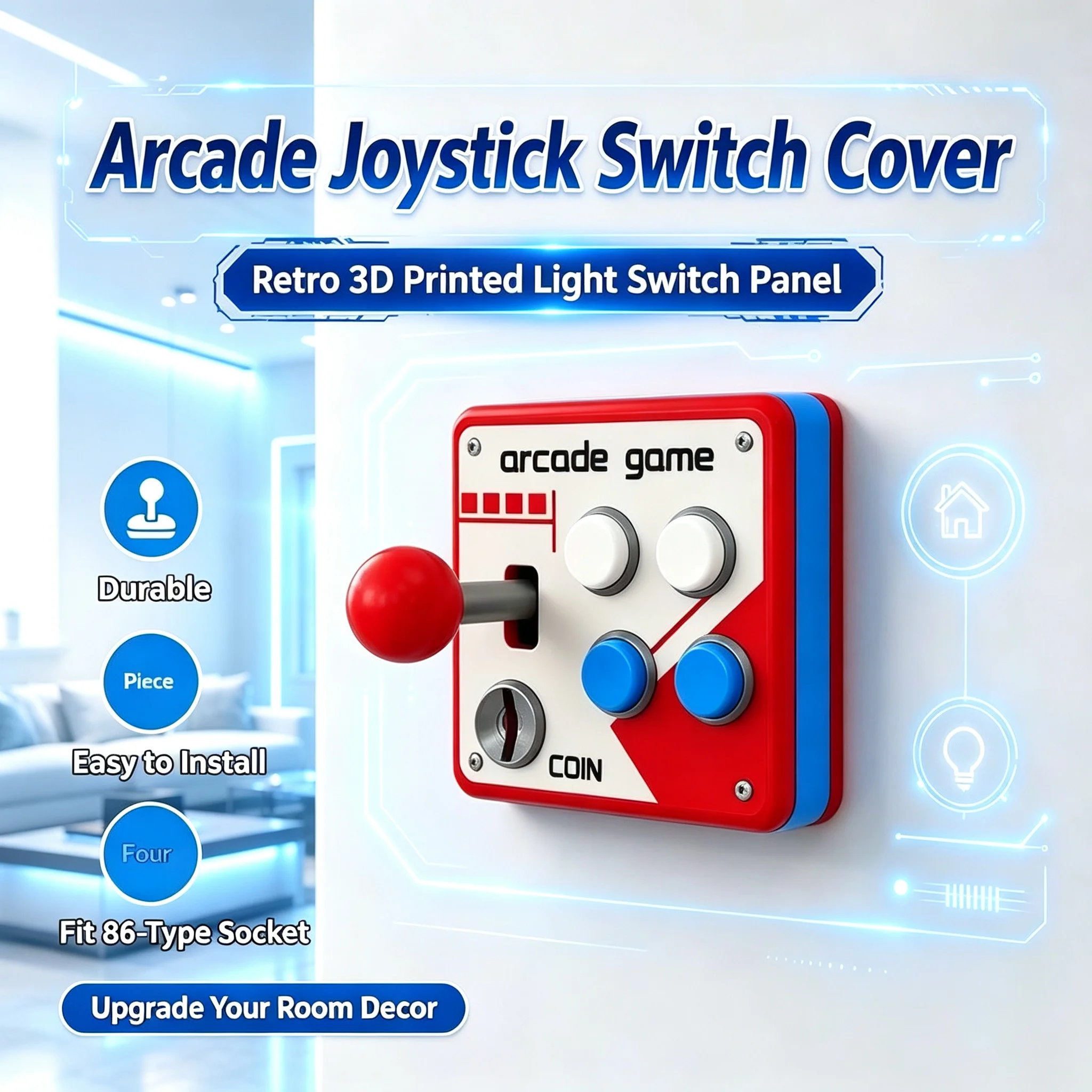 3D Printed Light Switch Cover Retro Game Joystick Style Decorative Wall Plate Socket Panel Home Decor Gift for Kids Adults Hot