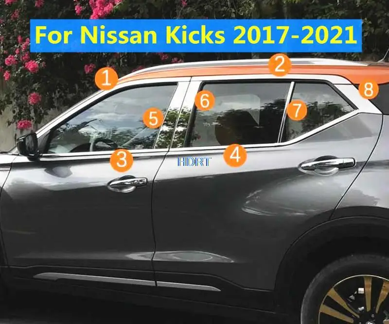 For Nissan Kicks 2017-2021 Car Styling Stainless steel Stickers Garnish Pillar Window Middle Strips Trims Moulding Frame Hoods