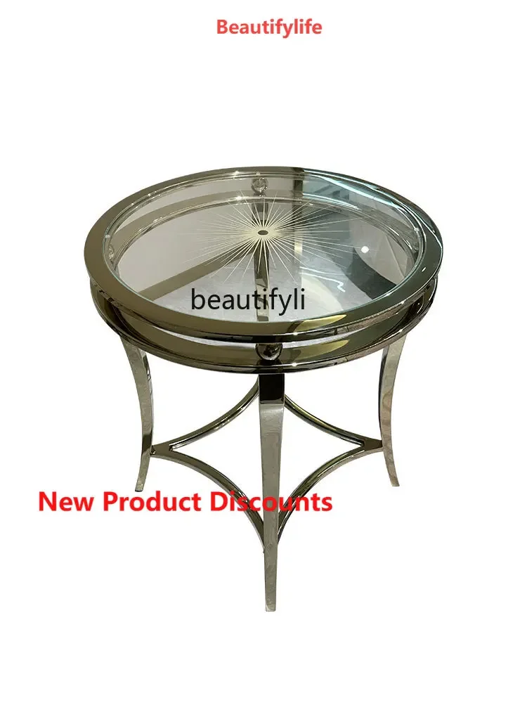 

A15 Simple Modern Coffee Table Italian Light Luxury Stainless Steel Glass Living Room round Tea Side Table