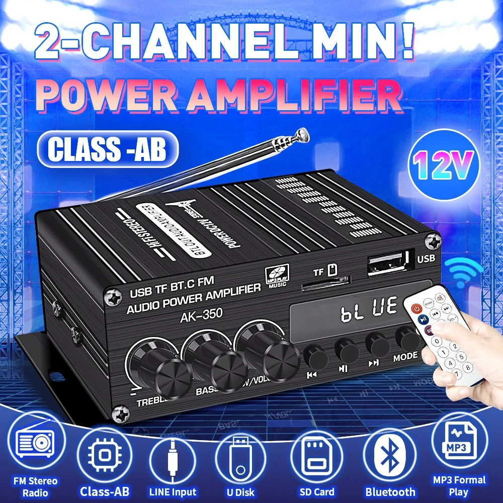 

2024 New AK-350 Class-AB Home Power Audio Amplifier Sound Amplifiers Bluetooth Digital Amplifier Car 2 Channel HiFi Stereo AMP