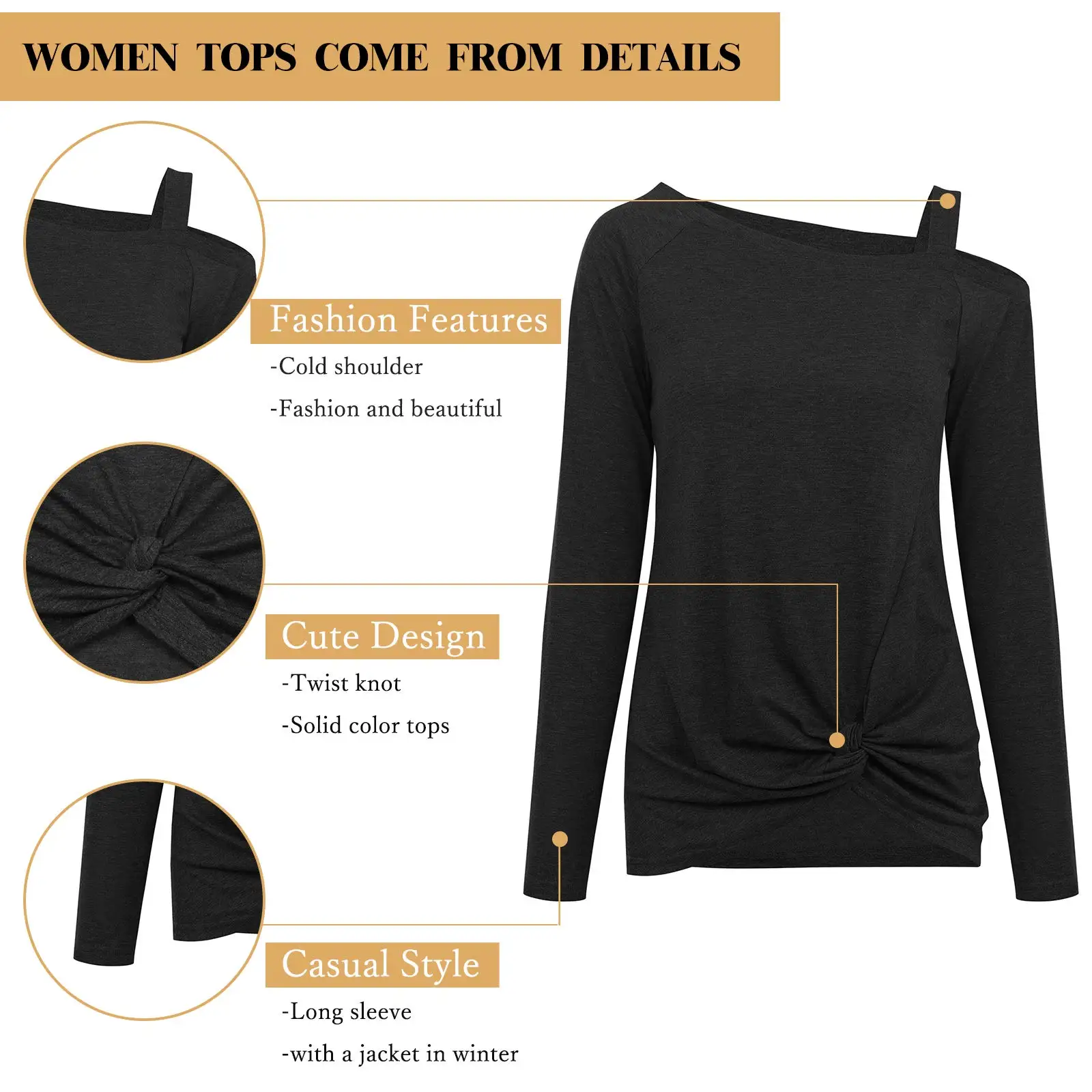 Dames Cold Shoulder Tops Lange Mouw Twist Knoop Top Casual Tuniek Blouse T-Shirts Dames Streetstyle Casual Baggy Tuniek Tops