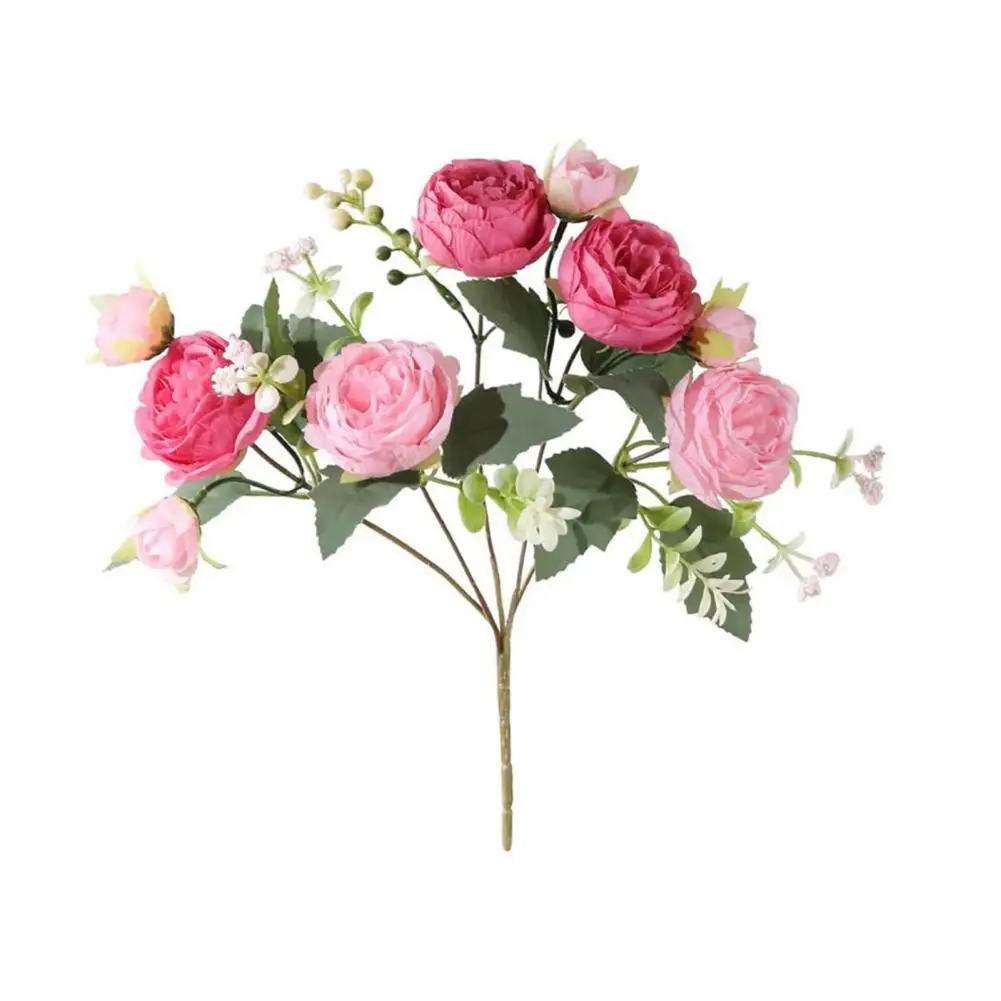 No Watering Flowers 5-head Artificial Peony Bouquet with Buds Realistic Faux Silk Flowers for Wedding Bridal Arrangements Home