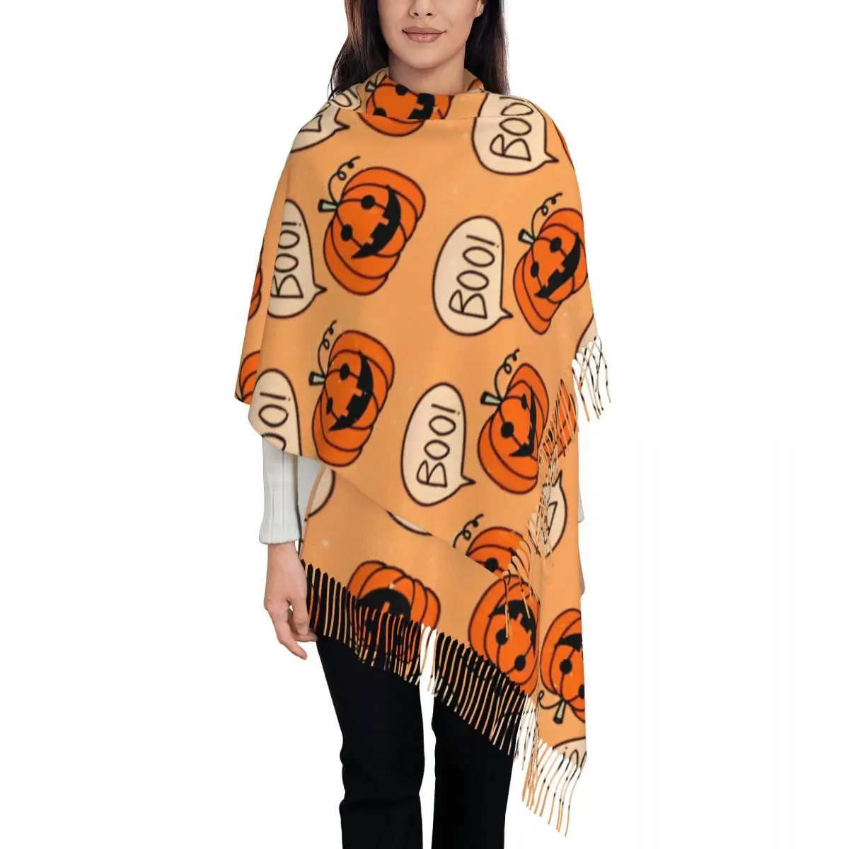 Halloween Pumpkins Ghosts Shawls Wraps for Women Winter Long Soft Scarf Trick or Treat Kawaii Neckerchief Shawl Scarves