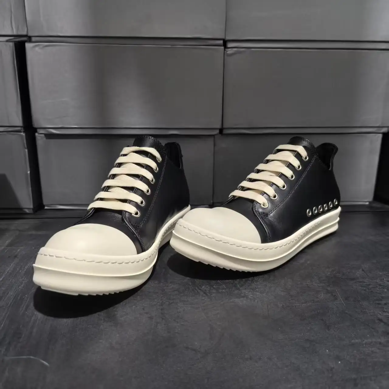 Nouvelles Chaussures Décontractées Ro 26ss pour Hommes, Baskets Basses en Cuir Noir à Semelle Épaisse, Style Streetwear, en Cuir de Vachette de Luxe Respirant, pour Femmes
