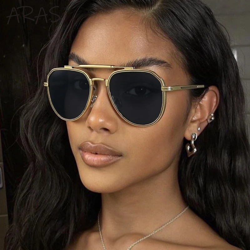 

Oversized Pilot Oval Sunglasses Women 2025 Luxury Brand Classic Double Beam Sun Glasses For Lady Steampunk Metal Eyewear Shades