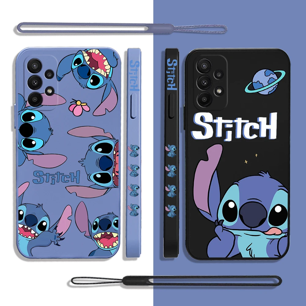 Cute Funny Stitch Case For Samsung A54 A34 A73 A53 A33 A23 A14 A13 A03 A04 A72 A52 A32 A22 A12 A71 A51 4G 5G With Hand Strap