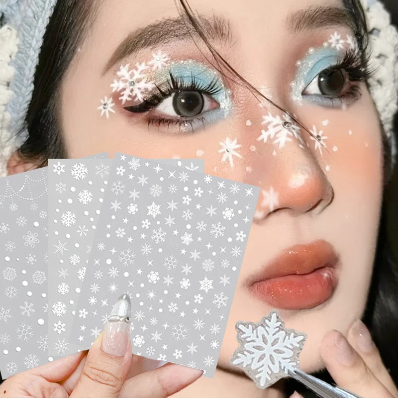 Christmas Face Snowflake Sticker 5D White Snowflake Round Tattoo Eyeshadow Stickers Fo Festival Nail Body Makeup Bling Jewel DIY