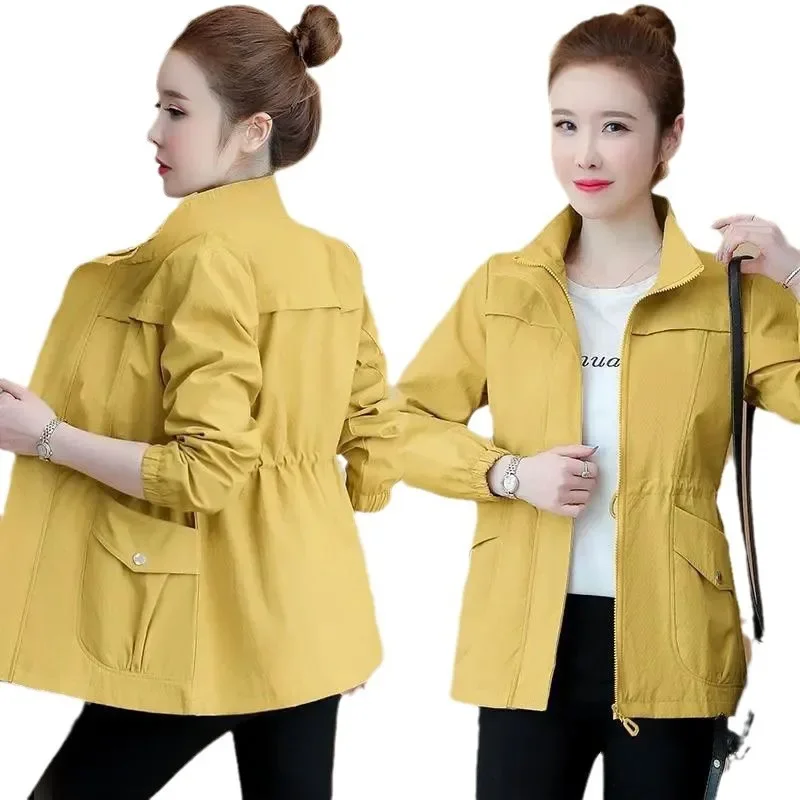 Dámská zeštíhlující bunda se stojáčkem a plným rukávem, jarní podzimní módní kabát, stahující pas, moderní dámské svrchní oblečení - náhled 5