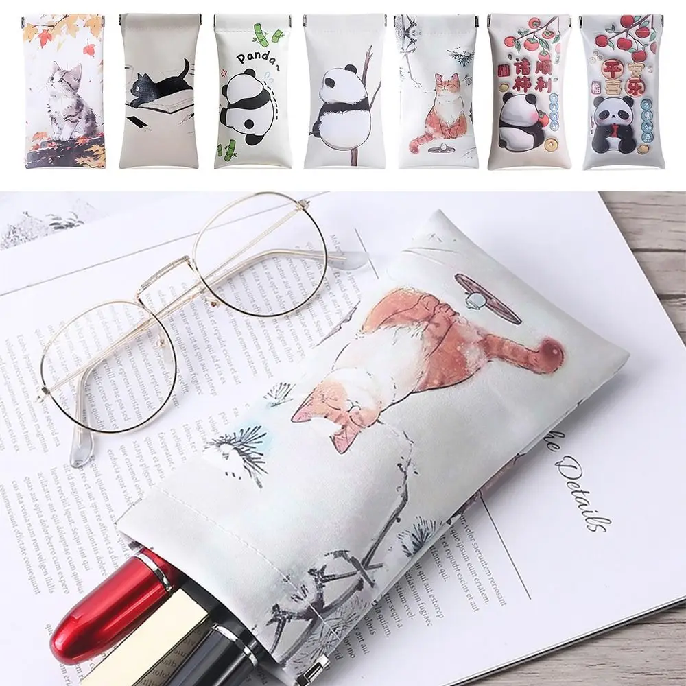 

Cartoon Panda Cat Glasses Bag Automatic Shutdown PU Leather Coin Bag Protector Pouch Anti Scratch Eyewear Protective Case Unisex