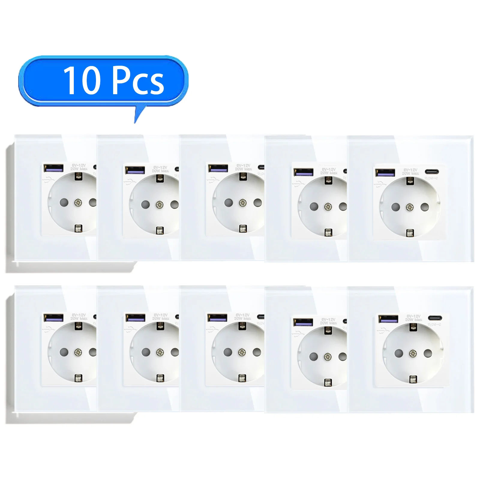 BSEED Wandsteckdose, Glasrahmen, Telefonladung, USB C, Einzelsteckdose, 16 A, EU-Standard, 110 V – 240 V, Steckdose Typ C, Wandmontage