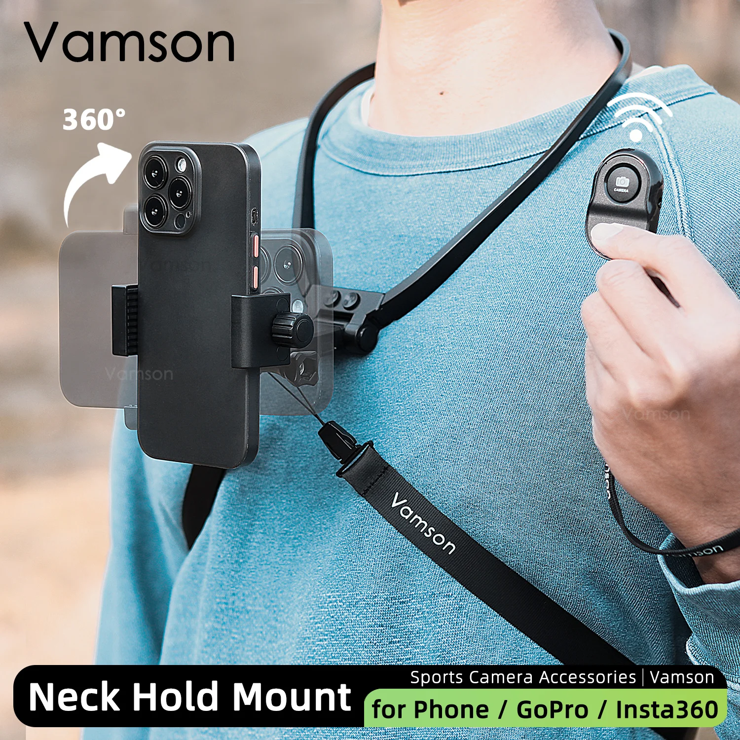 Vamson Neck Hold Mount Lanyard Strap for Phone Video Shooting Smartphone Selfie Stand for Samsung Huawei for GoPro Insta360 DJI