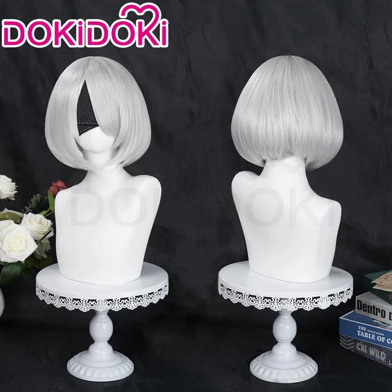 

IN STOCK 2B Wig Game Cosplay Wig DokiDoki YoRHaa No. 2 Type B Wigs Women Short White Heat Resistant Hair Free Wig Cap