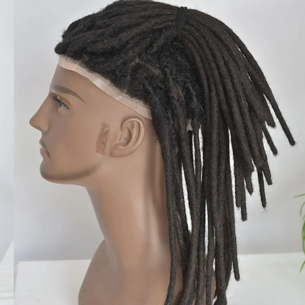 Full Swiss Lace Base Afro Dreadlock 12 Inch Toupee For Black Man Brazilian Human Hair Wigs 8x10inch 1B Color Long Toupee