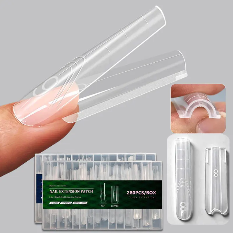 

280-140PCS Sandwich Dual Nail Form Mold NEW 2025 Reusable Extensions-Dual Forms Coffin Almond Nail Forms Nail Art Extension Tool