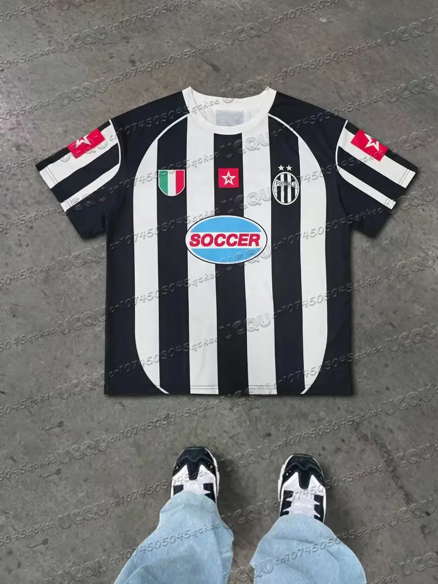 Women'S Round Neck Striped Football Jersey T-Shirt Round Neck Loose 3d Printed Short Sleeved Casual Streetwear Oversized Top