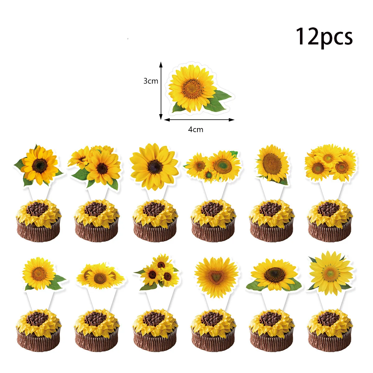 Decorações Do Bolo Do Partido Do Tema Do Girassol, Inserções Do Bolo De Girassol, Feliz Aniversário Toppers