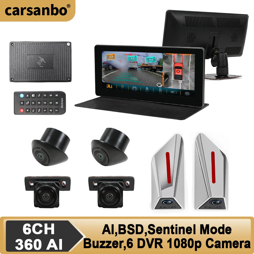 Carsanbo Car AI 360 Camera System With 6 WDR 1080P Cameras DVR Recorder Function Sentinel Mode BSD Alarm System