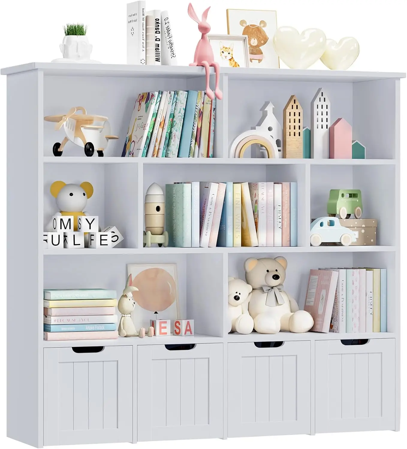 Toy Storage Organizer, Large Toy Organizers and Storage with 4 Movable Drawers and 7 Storage Cubbies, Toy Chest Shelf Organizer